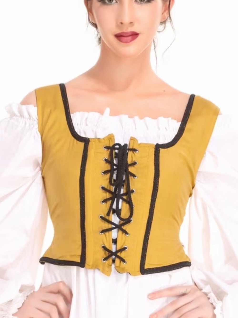 Medieval Wench Pirate Renaissance Costume Reversible Peasant Bodice Corset Gold
